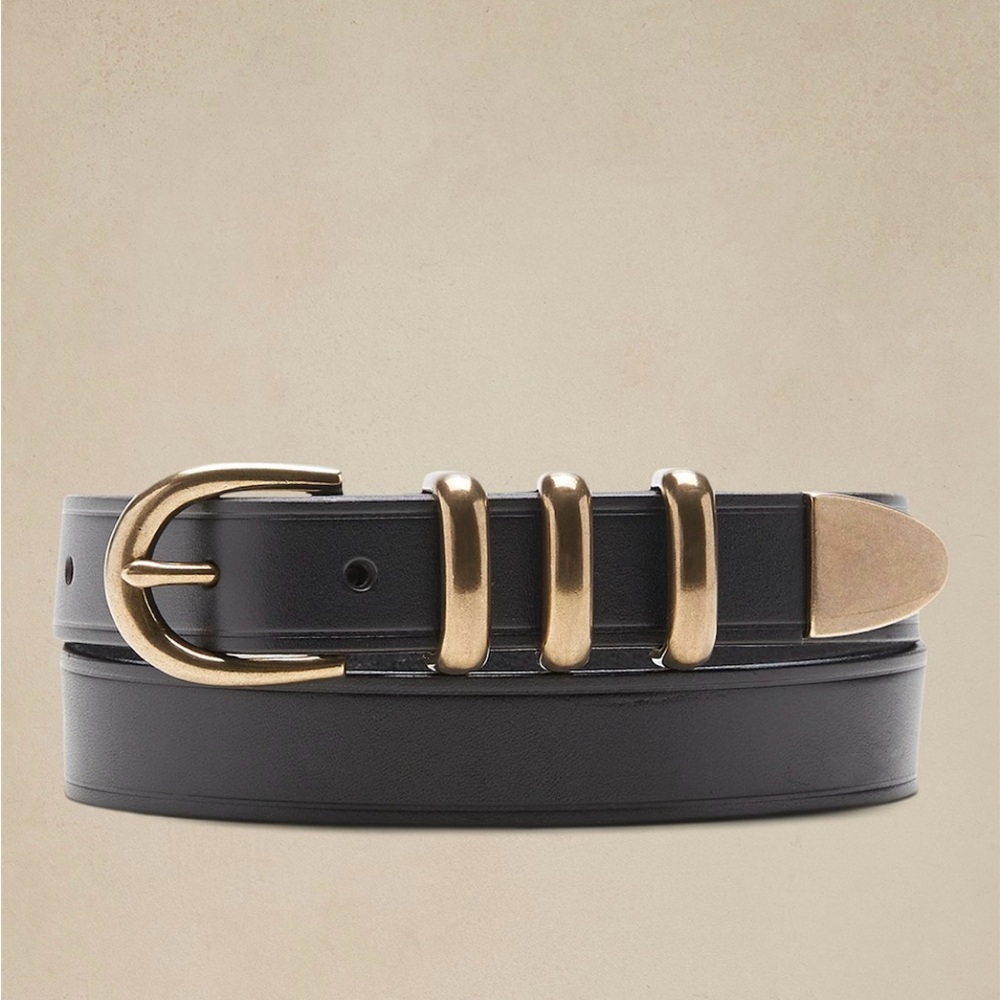 Banana Republic Montagne Leather Belt (Black/Silver)